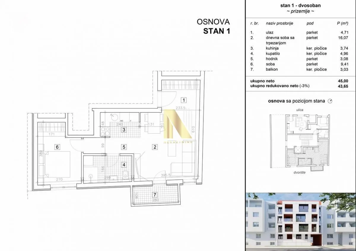 Prodaja, jednosoban stan, 44m², Grbavica, Novi Sad Sve Podlokacije