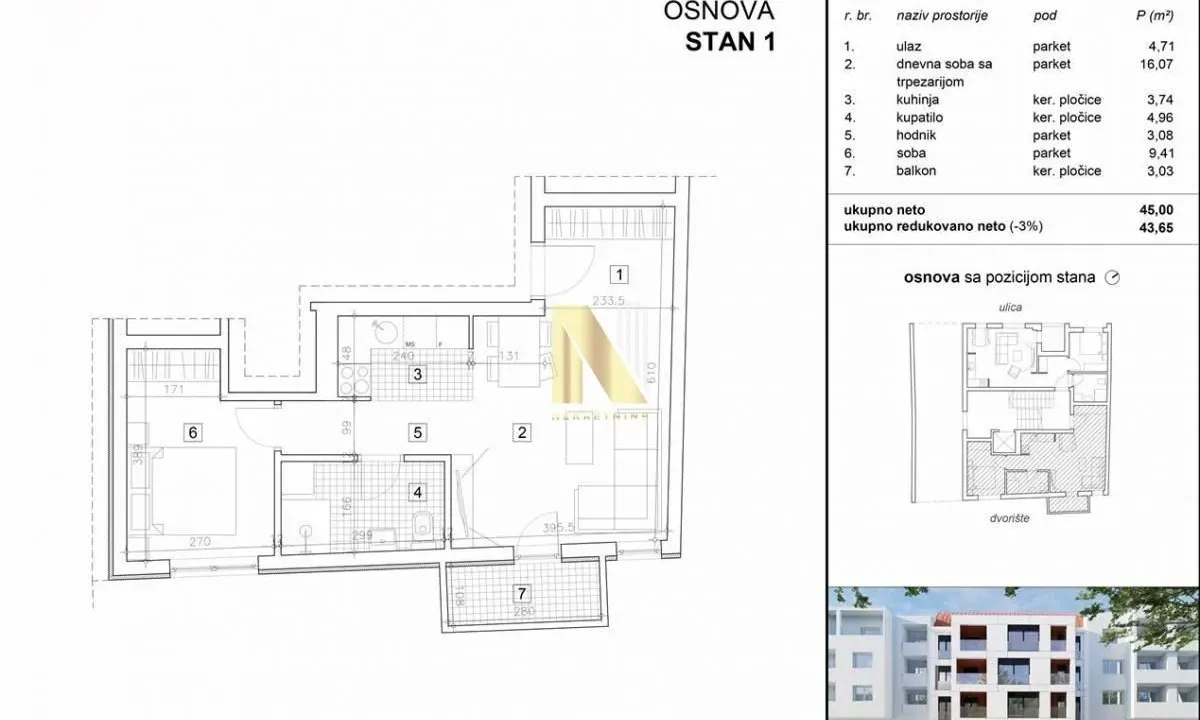 Prodaja, jednosoban stan, 44m², Grbavica, Novi Sad Sve Podlokacije