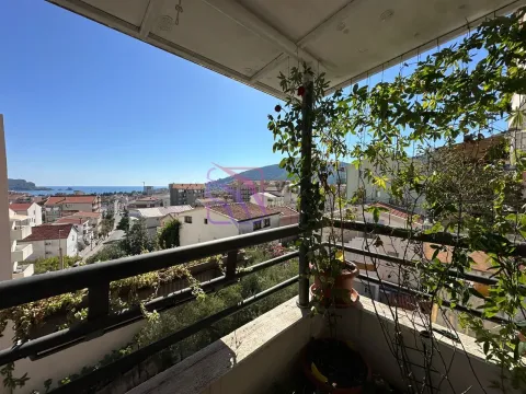 Natkriveni balkon sa biljkama i pogledom na grad i more. - image 6