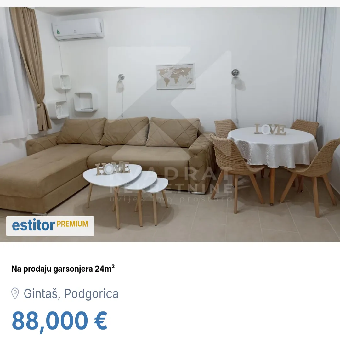 Prodaja, garsonjera, 24m², Gintaš, Podgorica