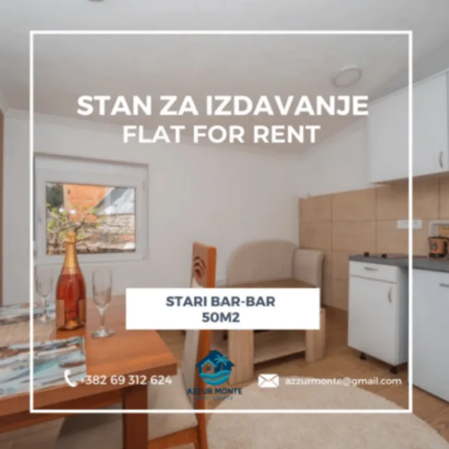 Izdavanje, jednosoban stan, 50m², Stari Bar, Bar