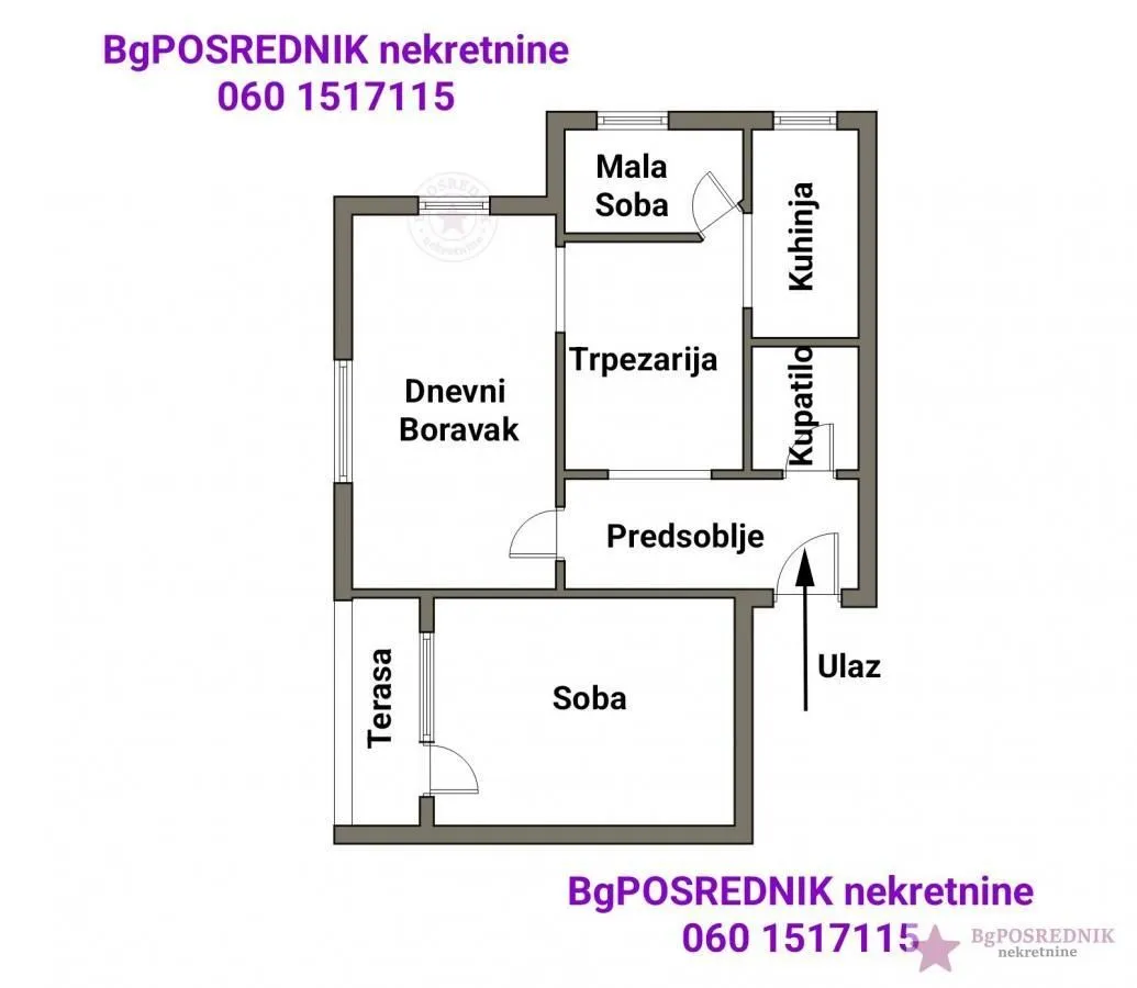 Osnova stana sa rasporedom prostorija.