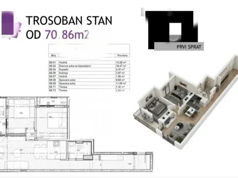 Prodaja, trosoban stan, 71m², Lekino Brdo, Voždovac Sve Podlokacije