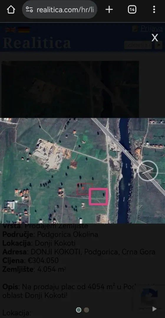 Prodaja, plac, 3000m², Donji Kokoti, Podgorica