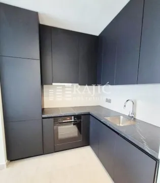 Modern kitchen with dark cabinetry and built-in appliances. - image 4