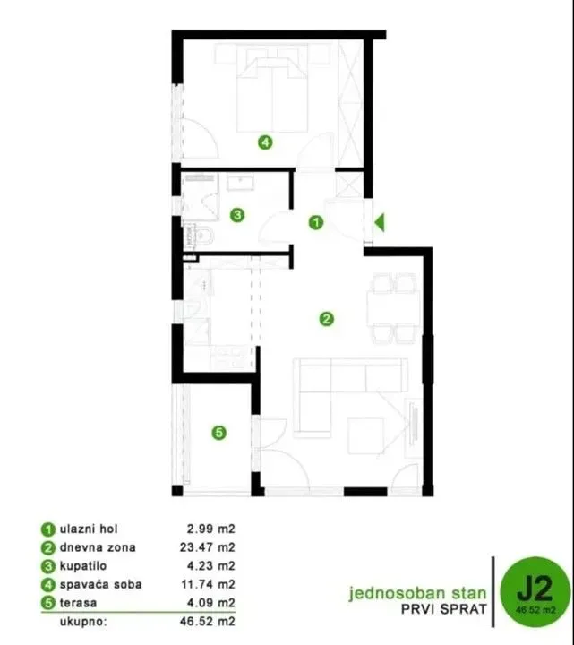 Sale, studio apartment, 29m², Nova Dalmatinska, Podgorica