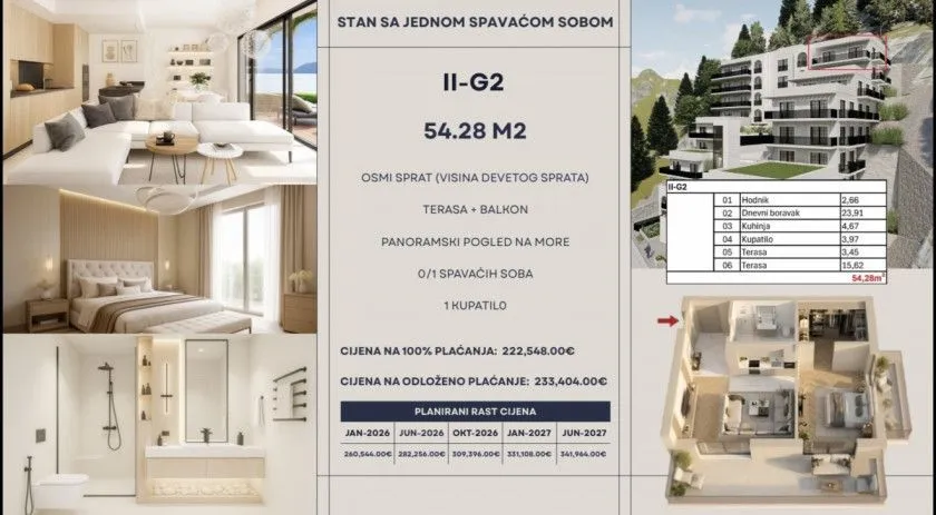 Prodaja, dvosoban stan, 50m², Dubovica, Budva