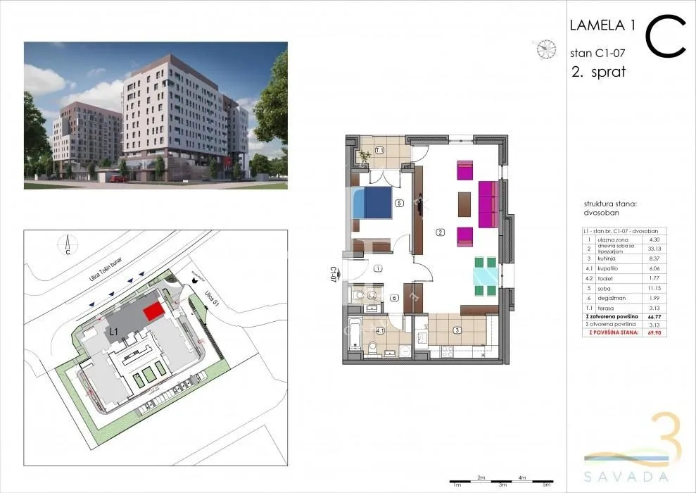 Sale, two bedroom apartment, 70m², Tošin bunar, Novi Beograd Sve Podlokacije