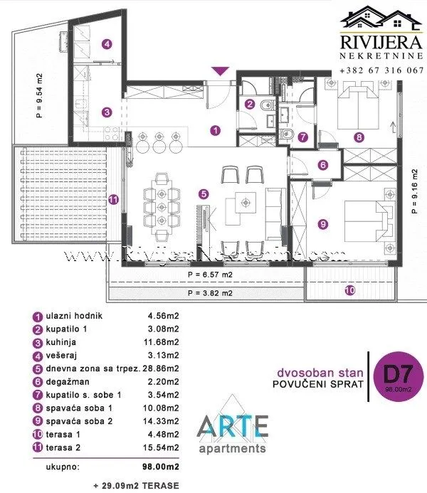 Prodaja, dvosoban stan, 98m², Tivat, Crna Gora