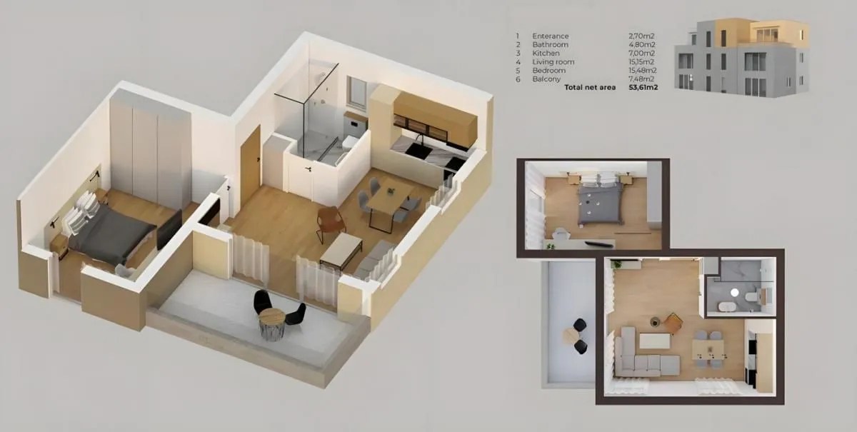 Prodaja, jednosoban stan, 55m², Stoliv, Kotor