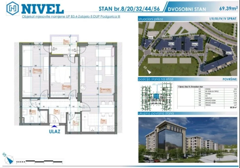 Prodaja, dvosoban stan, 69m², Zabjelo, Podgorica