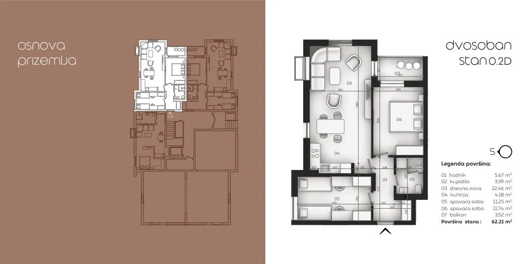 Prodaja, dvosoban stan, 63m², Tološi, Podgorica