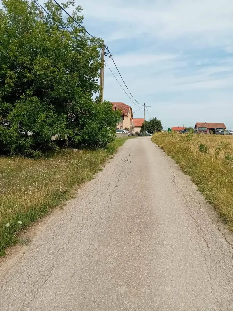Asfaltni put i seosko okruženje ispred kuće.