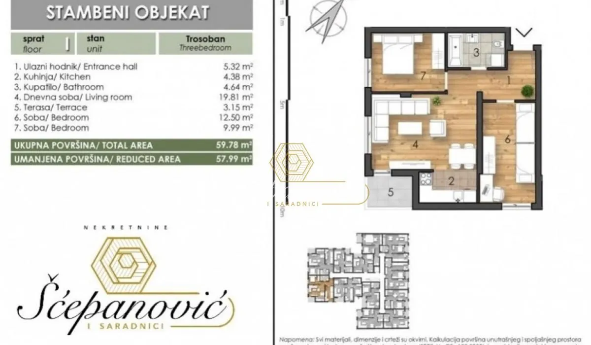 Prodaja, trosoban stan, 58m², Telep, Novi Sad Sve Podlokacije