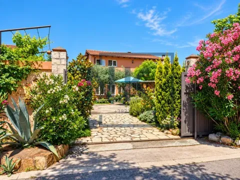 View of the entrance to the house courtyard and paved path surrounded by greenery and flowers. - image 11
