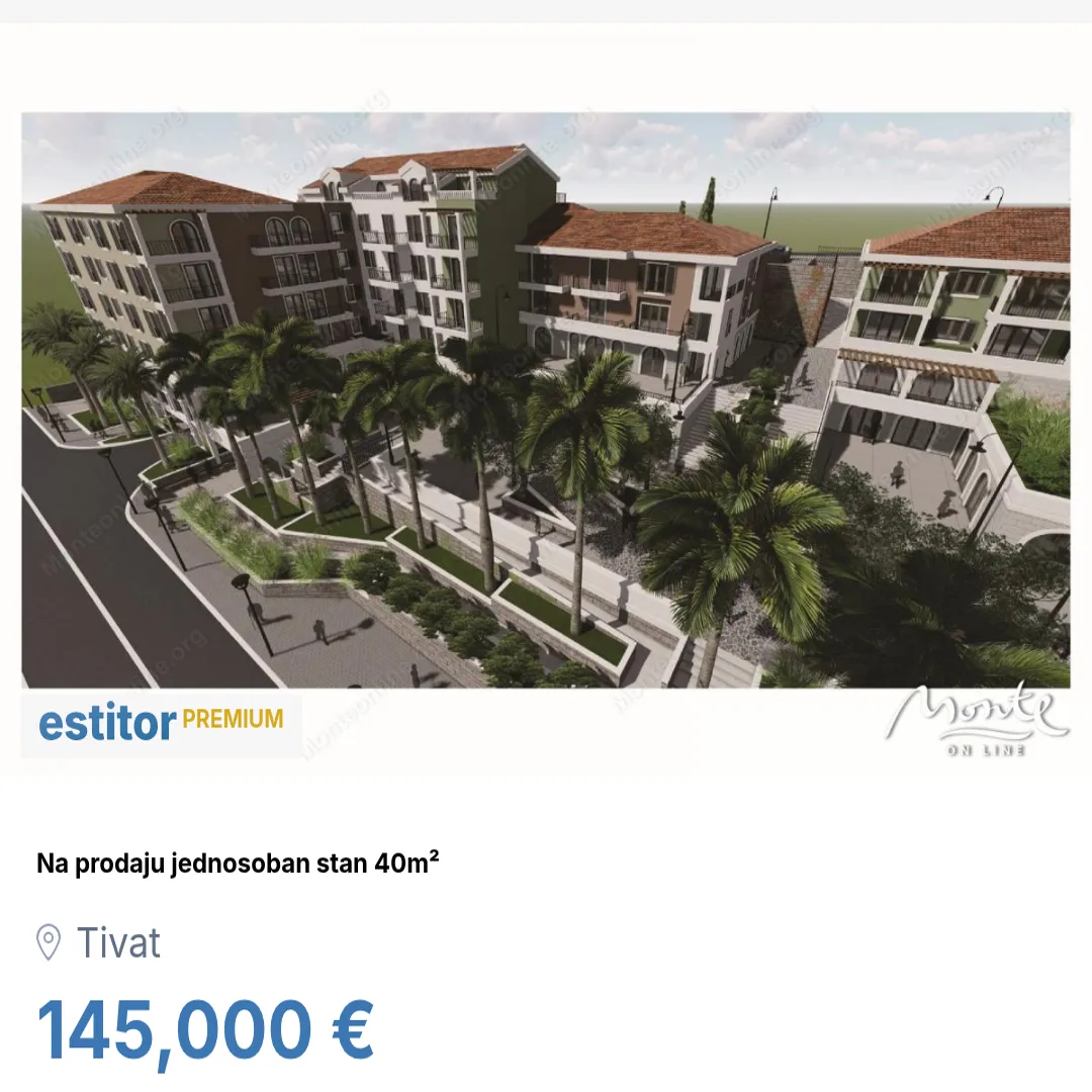 Prodaja, jednosoban stan, 40m², Tivat, Crna Gora
