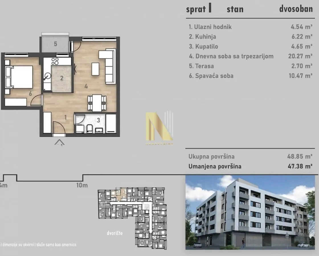 Prodaja, dvosoban stan, 48m², Salajka, Novi Sad Sve Podlokacije
