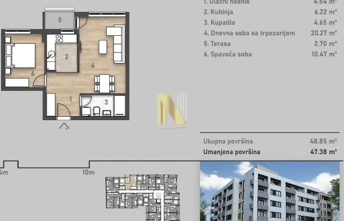 Prodaja, dvosoban stan, 48m², Salajka, Novi Sad Sve Podlokacije