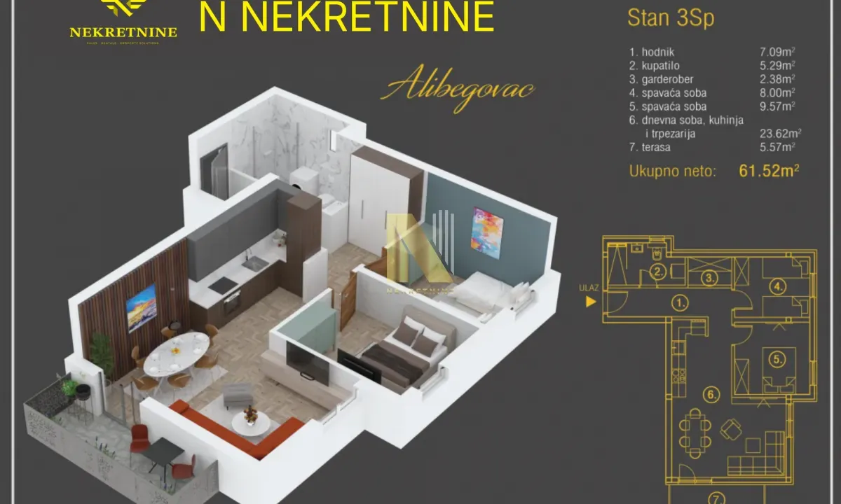 Prodaja, trosoban stan, 61m², Alibegovac, Petrovaradin