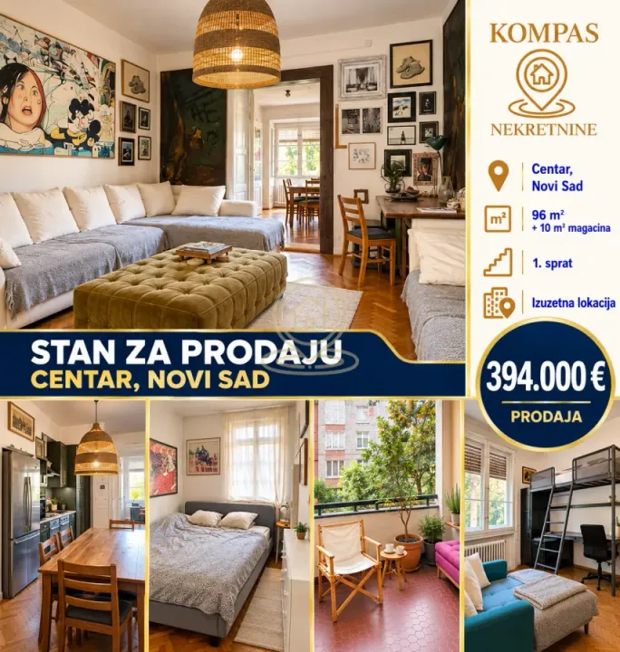 Prodaja, četvorosoban stan, 96m², Centar, Novi Sad