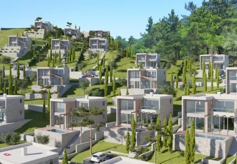 Prikaz kompleksa modernih vila na uređenom terenu sa bazenima i zelenilom. - image 10