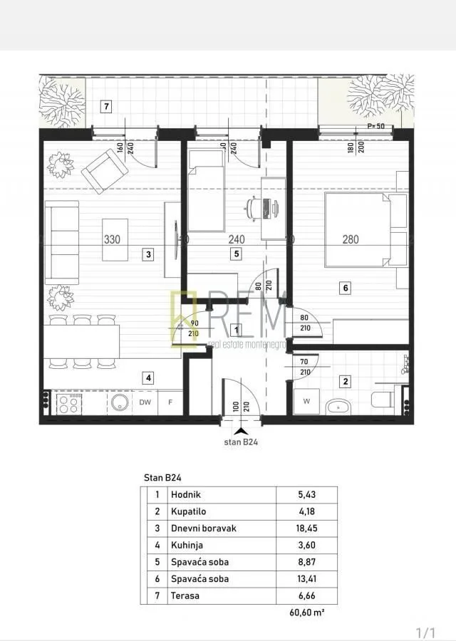 Prodaja, dvosoban stan, 61m², Zagorič, Podgorica