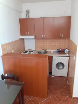 Manja kuhinja sa drvenim elementima, ugradnom pločom i veš mašinom. - image 7
