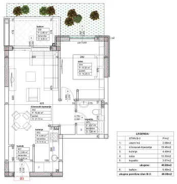 Arhitektonski nacrt stana sa rasporedom prostorija i dimenzijama. - image 7