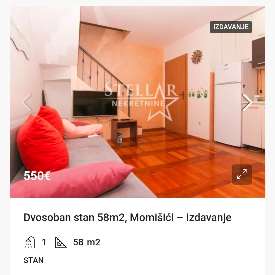 Izdavanje, stan, 58m², Momišići, Podgorica