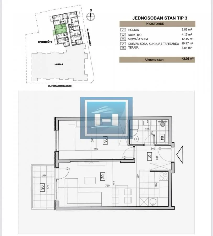 Prodaja, jednosoban stan, 44m², Centar, Jagodina