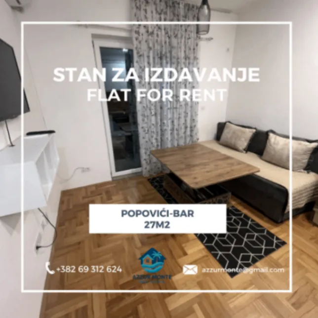 Izdavanje, garsonjera, 27m², Popovići, Bar