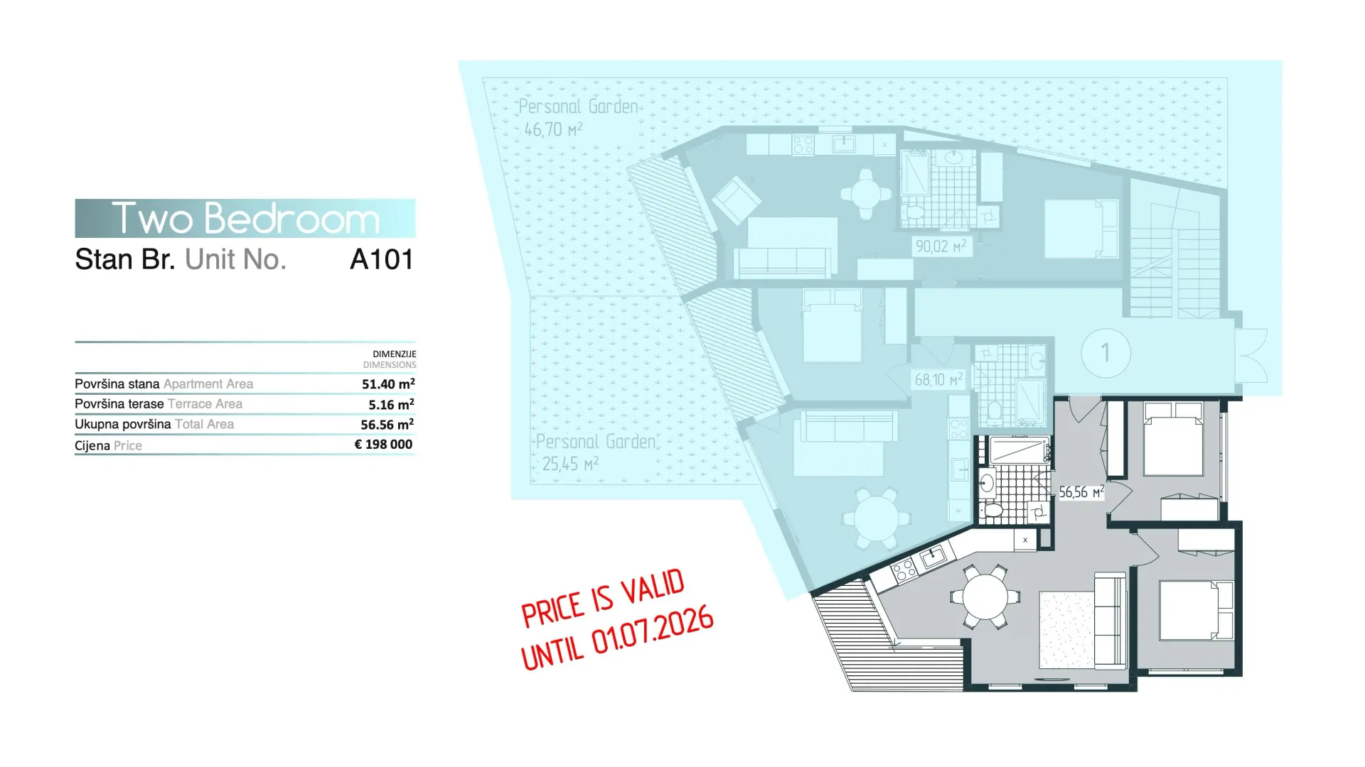 Sale, two bedroom apartment, 57m², Donja Lastva, Tivat