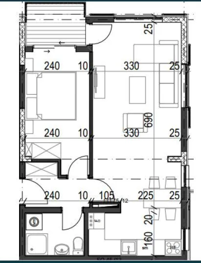 Sale, one bedroom apartment, 50m², Radanovići, Kotor