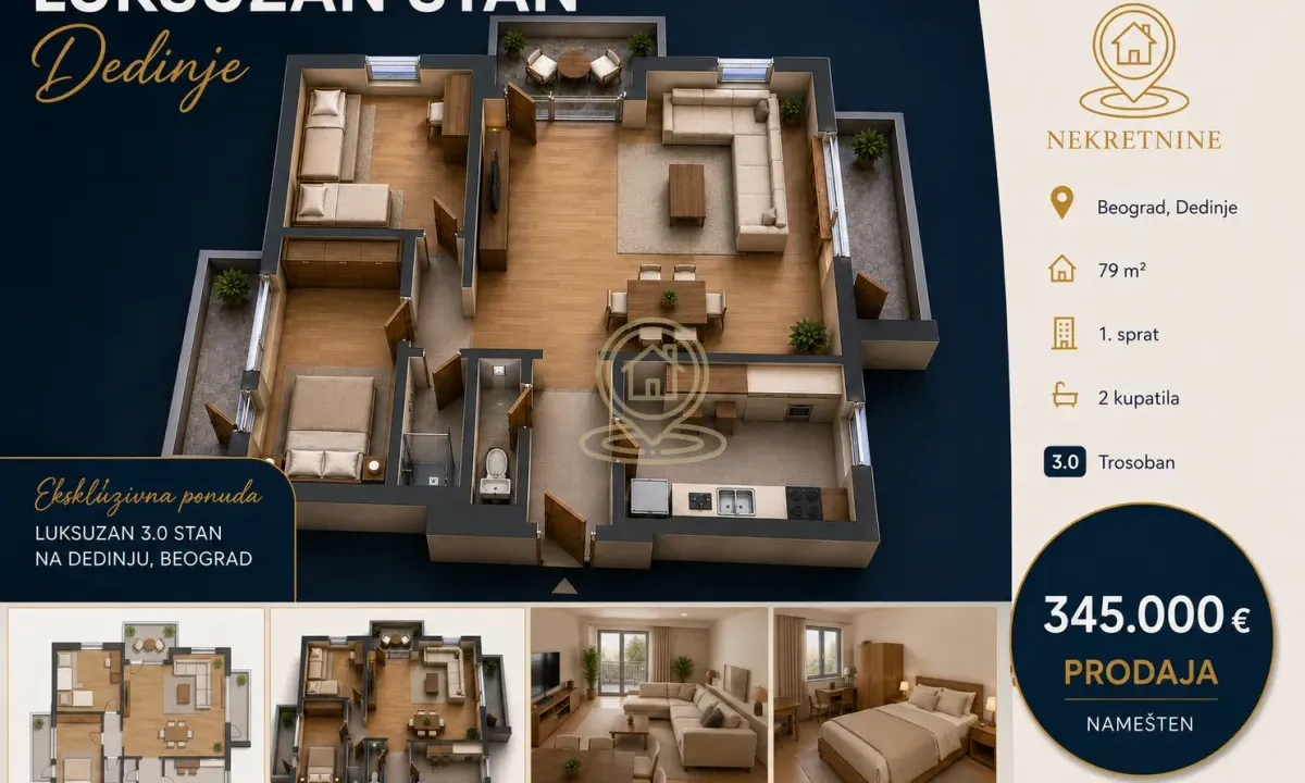 Sale, three bedroom apartment, 79m², Savski Venac, Beograd
