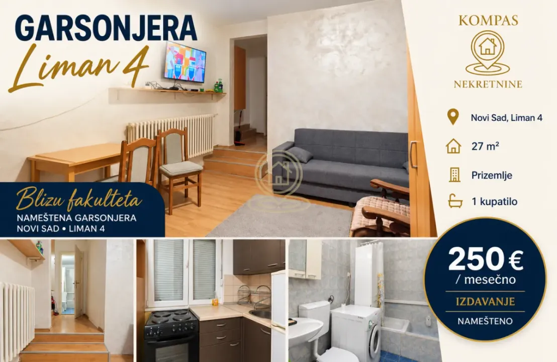 Rent, studio apartment, 27m², Liman 4, Novi Sad Sve Podlokacije