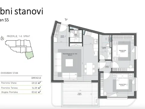 Sale, two bedroom apartment, 87m², Bjeliši, Bar - image 3