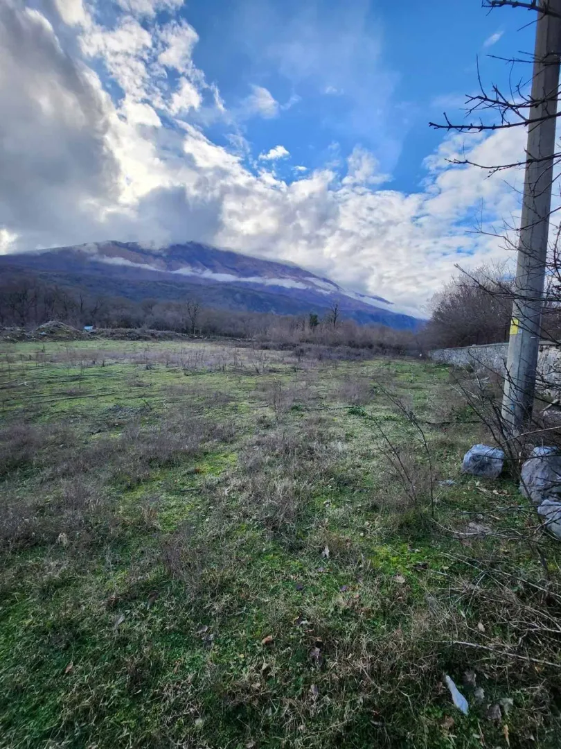 Plac sa travnatom površinom i pogledom na planine u daljini.