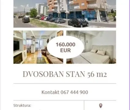Prodaja, dvosoban stan, 56m², Zabjelo, Podgorica - image 1