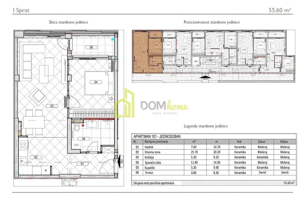 Sale, one bedroom apartment, 55m², Đuraševići, Tivat