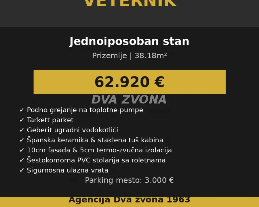 Sale, one bedroom apartment, 38m², Veternik, Novi Sad Sve Podlokacije