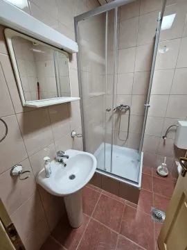Manje kupatilo sa tuš kabinom, umivaonikom i ogledalom. - image 6