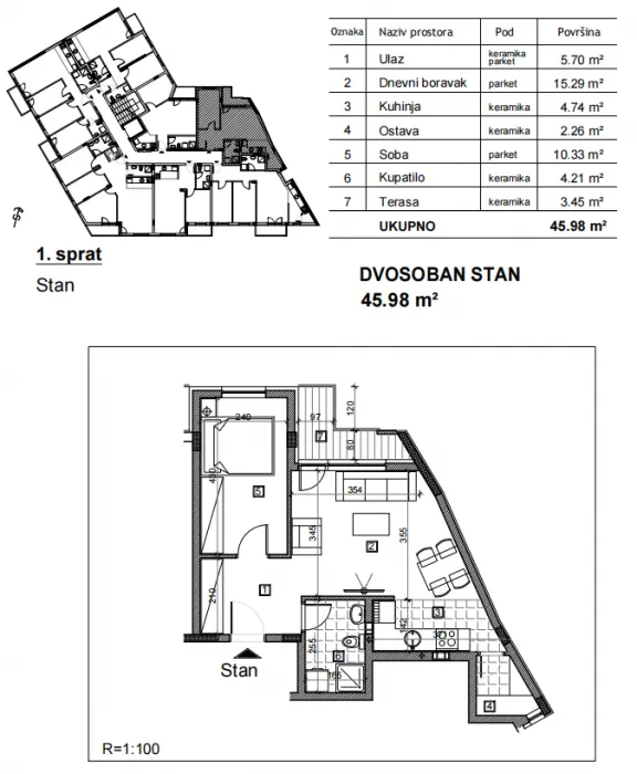 Prodaja, dvosoban stan, 46m², Bulevar patrijarha Pavla, Novi Sad Sve Podlokacije