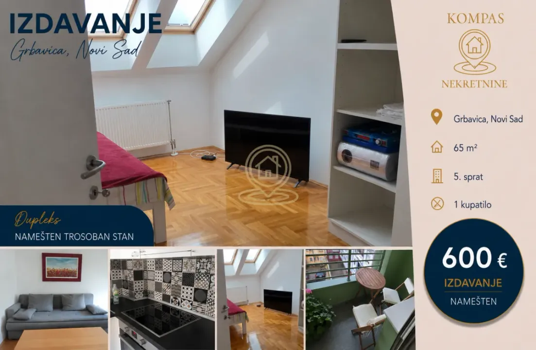 Rent, three bedroom apartment, 65m², Grbavica, Novi Sad Sve Podlokacije