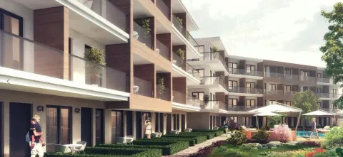 3D vizuelizacija moderne stambene zgrade sa uređenim dvorištem. - image 3