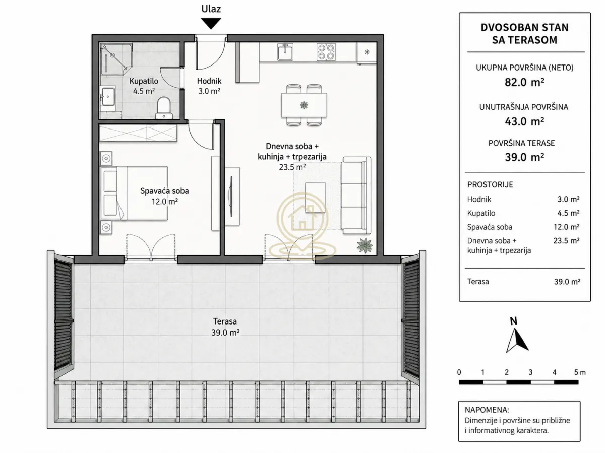Sale, two bedroom apartment, 43m², Bubanj, Kragujevac