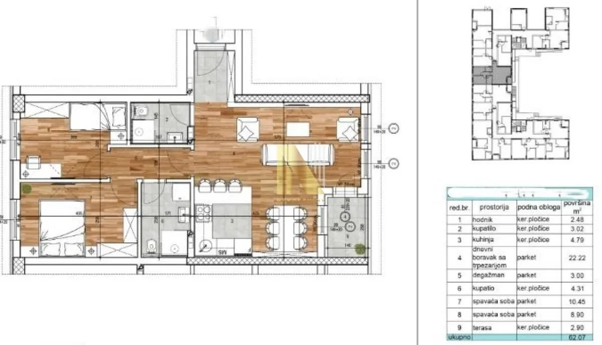 Prodaja, dvosoban stan, 62m², Sajmište, Novi Sad