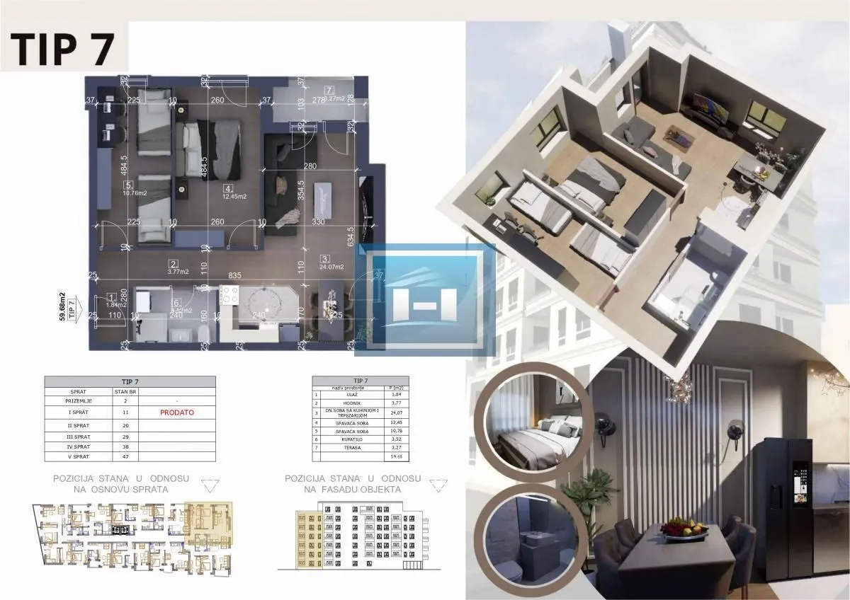 Prodaja, dvosoban stan, 59m², Centar, Ćuprija