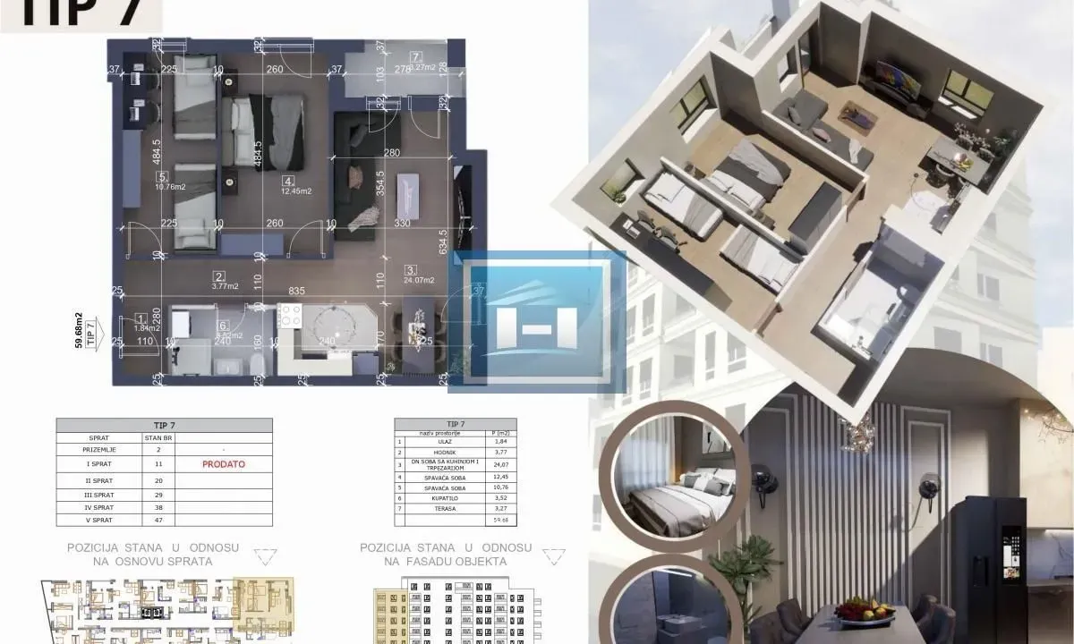 Prodaja, dvosoban stan, 59m², Centar, Ćuprija