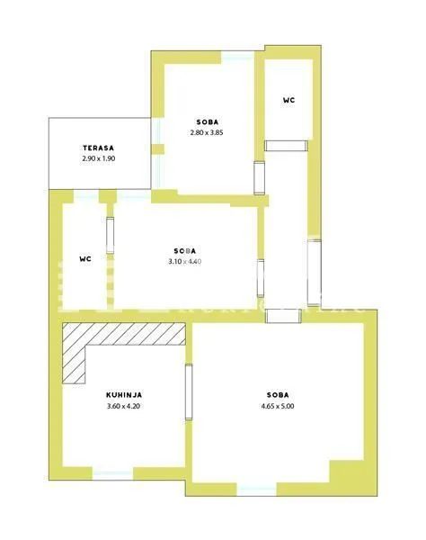 Floor plan of the apartment with room dimensions.