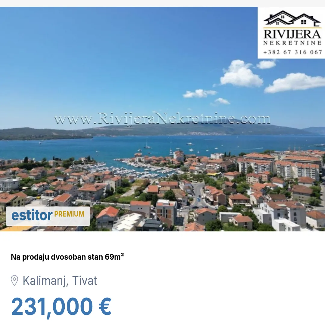 Prodaja, dvosoban stan, 69m², Kalimanj, Tivat